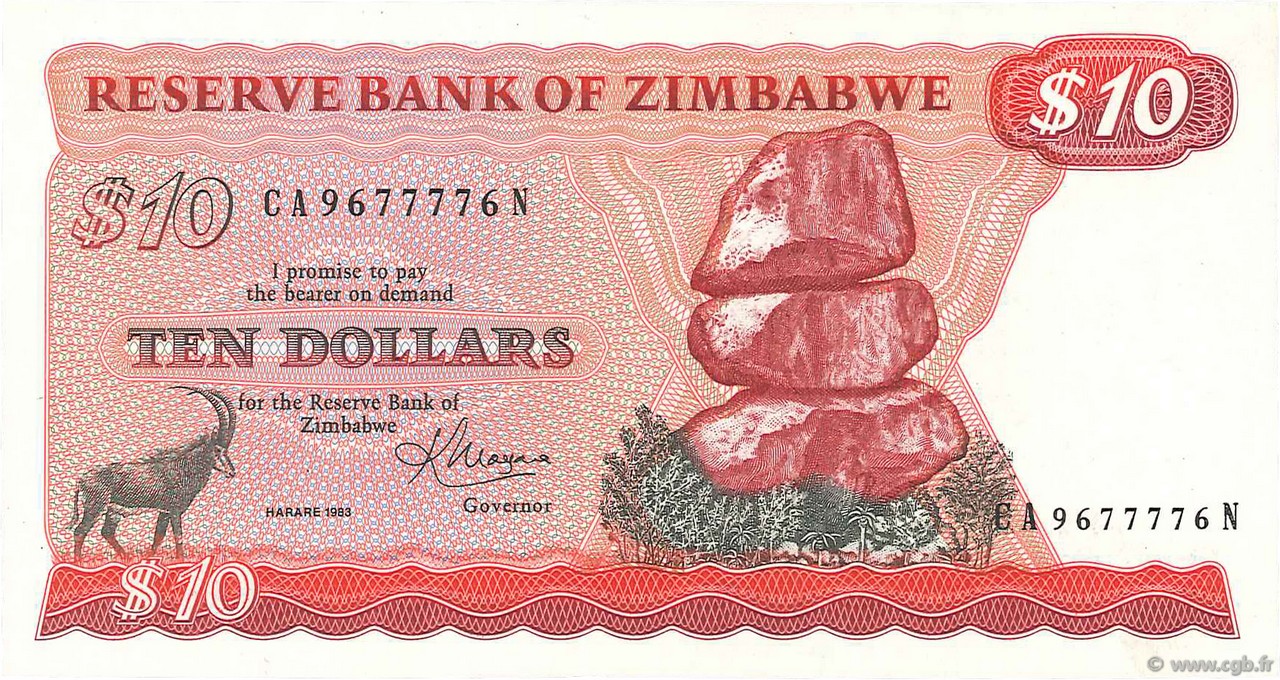 10 Dollars ZIMBABWE  1983 P.03d NEUF