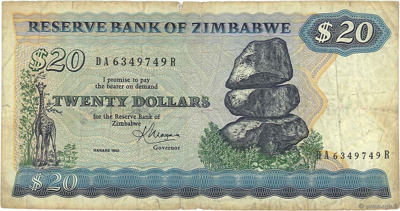 20 Dollars ZIMBABWE  1983 P.04c G