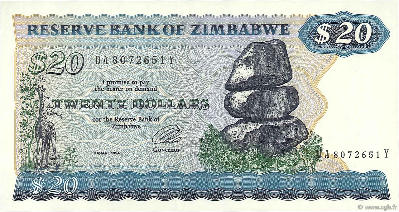 20 Dollars ZIMBABUE  1994 P.04d SC+