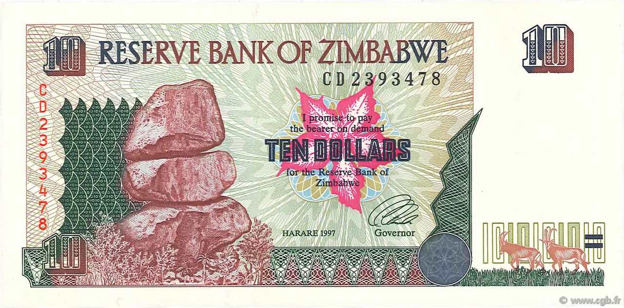 10 Dollars ZIMBABWE  1997 P.06a UNC