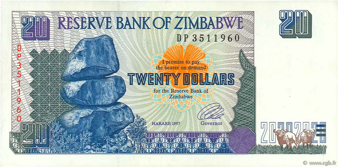 20 Dollars ZIMBABWE  1997 P.07a SPL