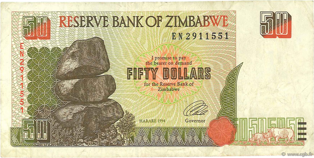 50 Dollars ZIMBABWE  1994 P.08a BB