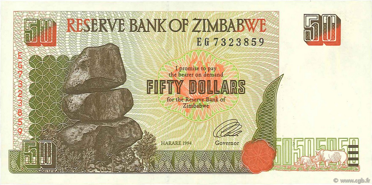 50 Dollars ZIMBABWE  1994 P.08a XF