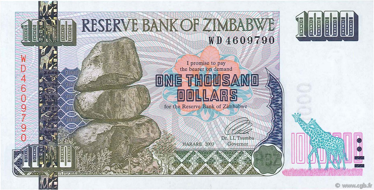 1000 Dollars SIMBABWE  2003 P.12a ST