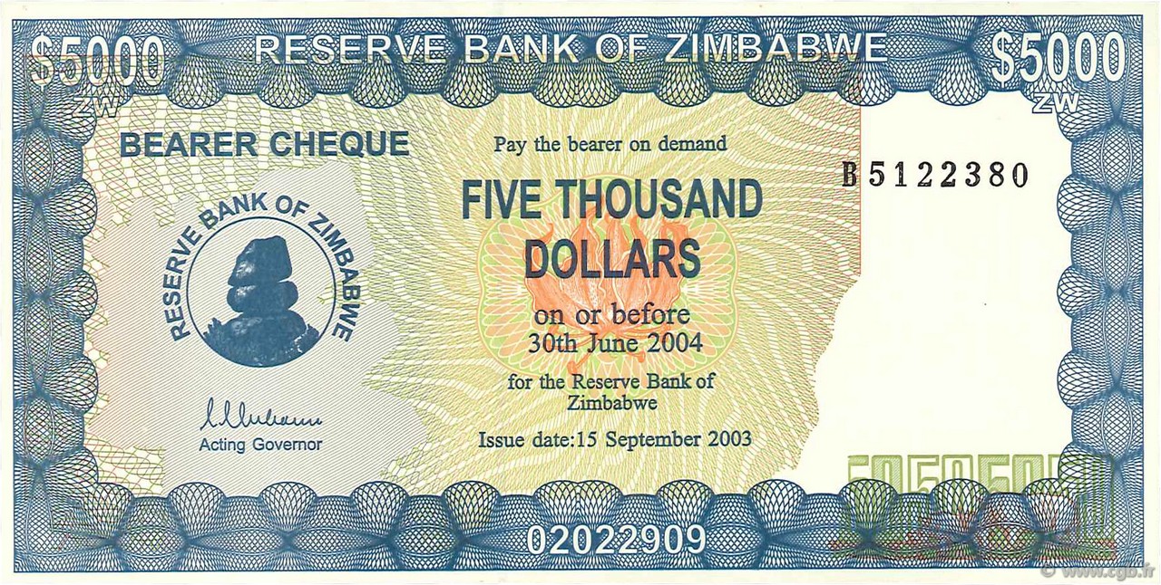 5000 Dollars SIMBABWE  2003 P.21b fST