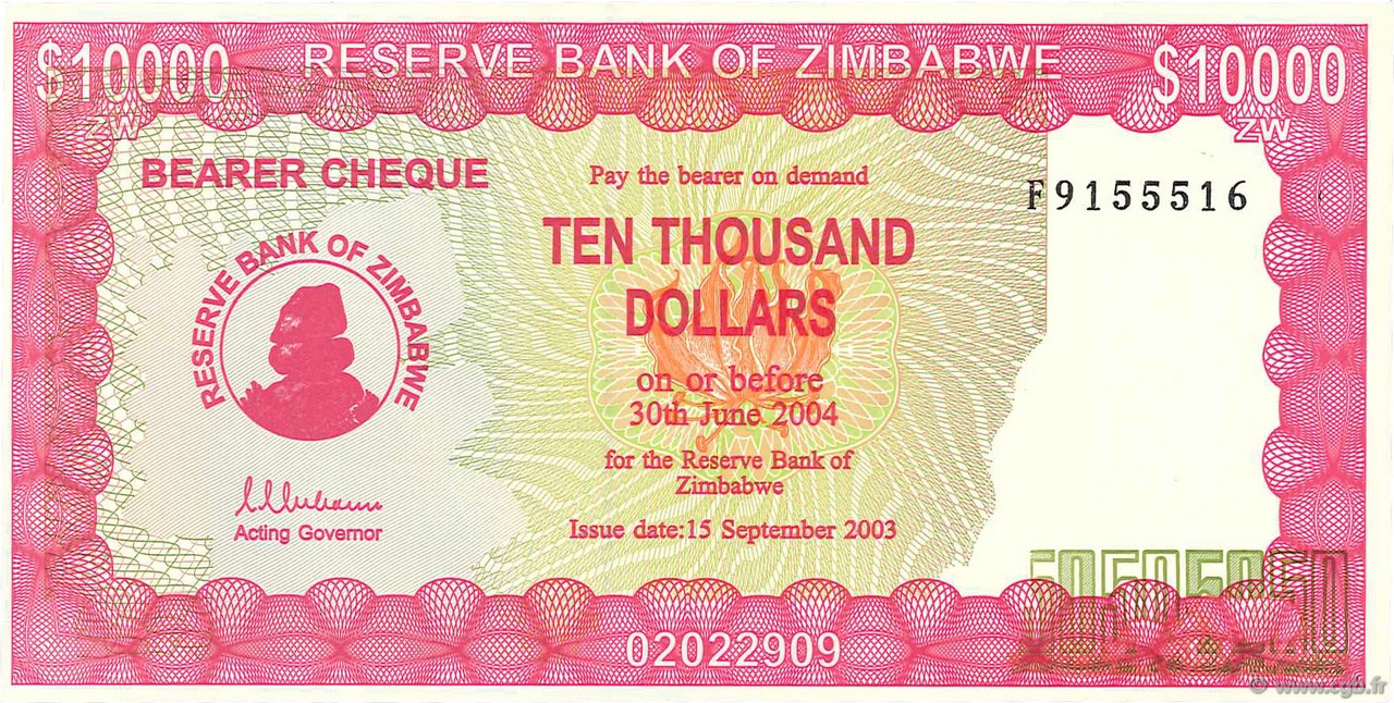 10000 Dollars ZIMBABWE  2003 P.22b FDC