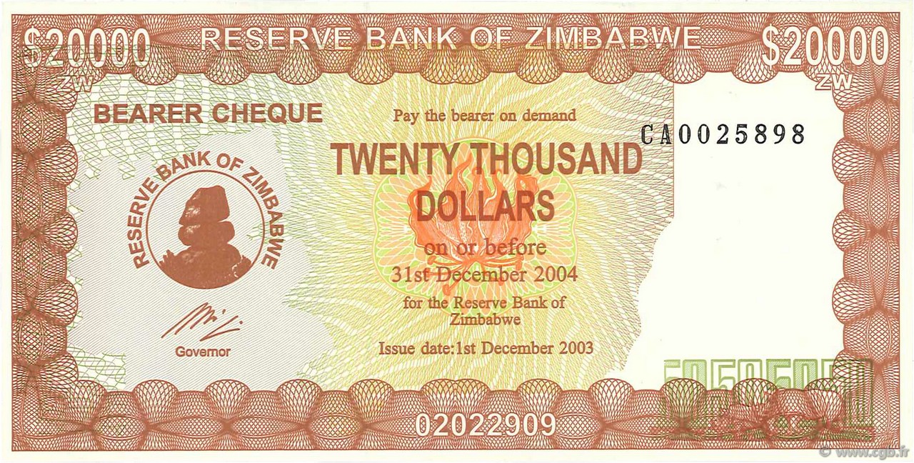 20000 Dollars SIMBABWE  2003 P.23d fST+