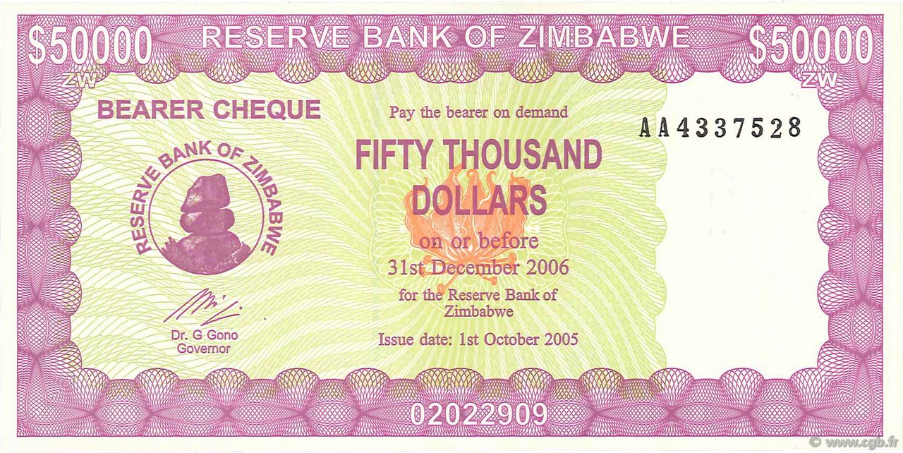 50000 Dollars SIMBABWE  2005 P.28 ST