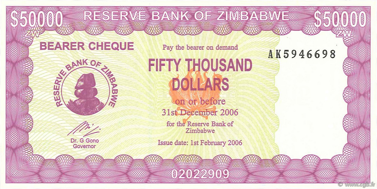 50000 Dollars ZIMBABWE  2006 P.30 UNC