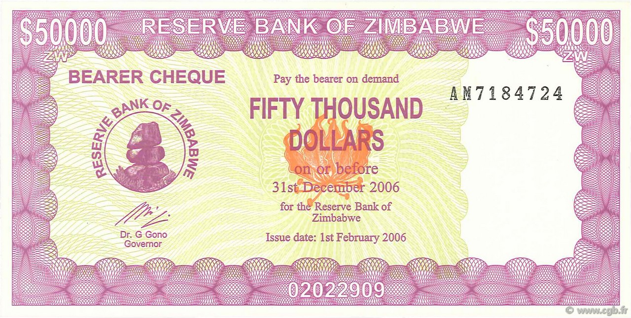 50000 Dollars ZIMBABWE  2006 P.30 q.FDC