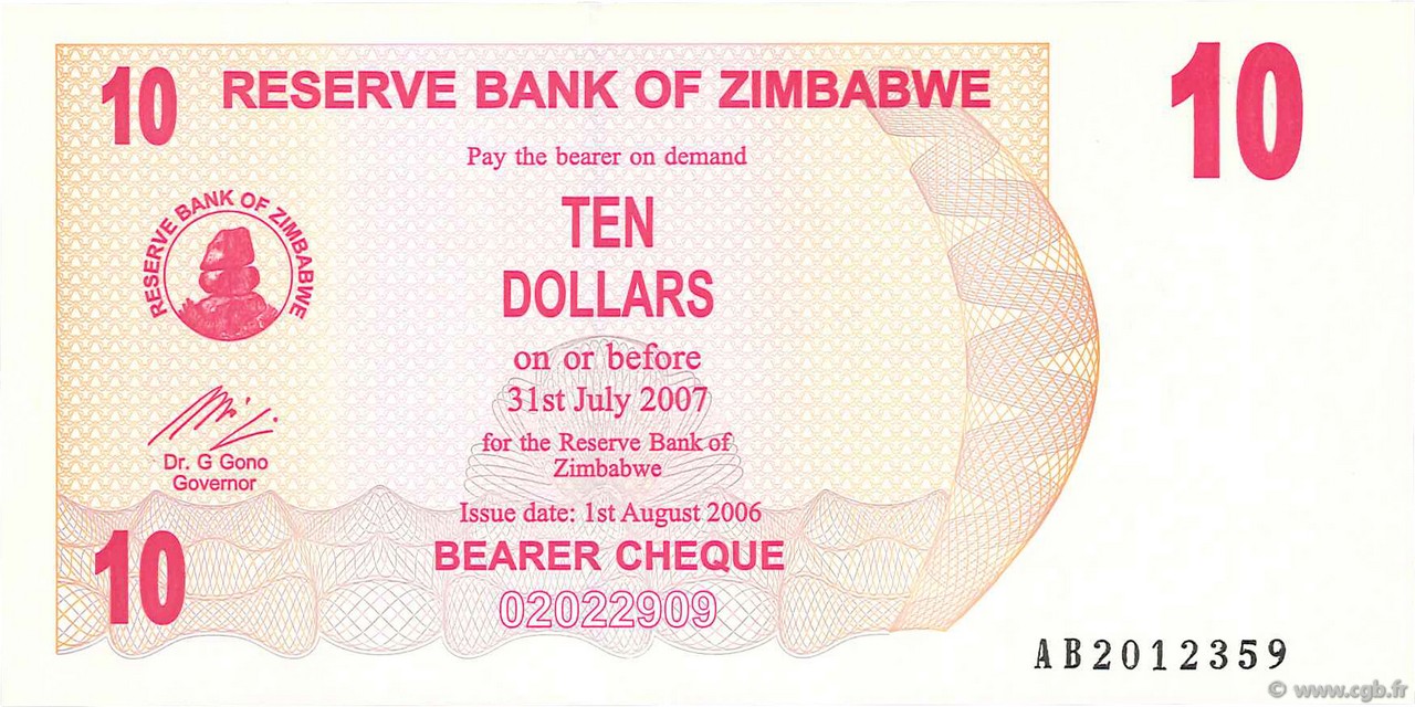 10 Dollars ZIMBABWE  2006 P.39 FDC