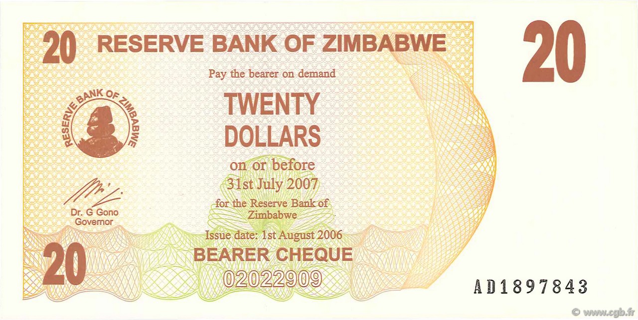20 Dollars SIMBABWE  2006 P.40 ST
