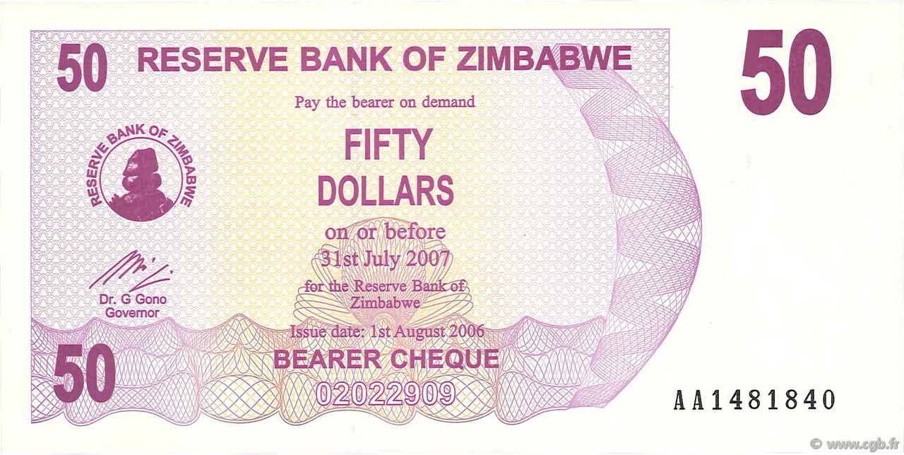 50 Dollars ZIMBABWE  2006 P.41 NEUF