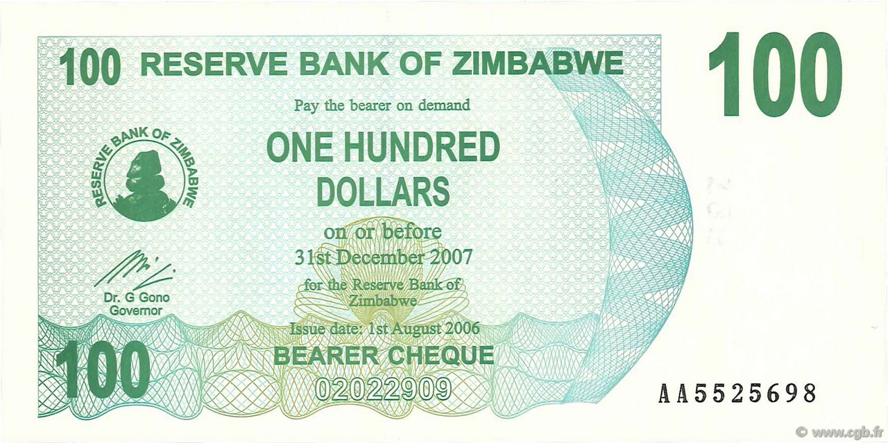 100 Dollars SIMBABWE  2006 P.42 ST