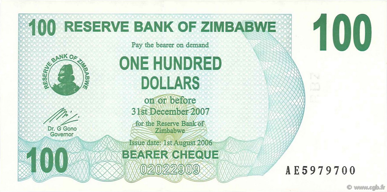 100 Dollars ZIMBABWE  2006 P.42 UNC