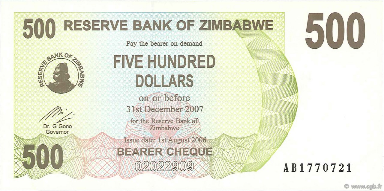 500 Dollars SIMBABWE  2006 P.43 ST