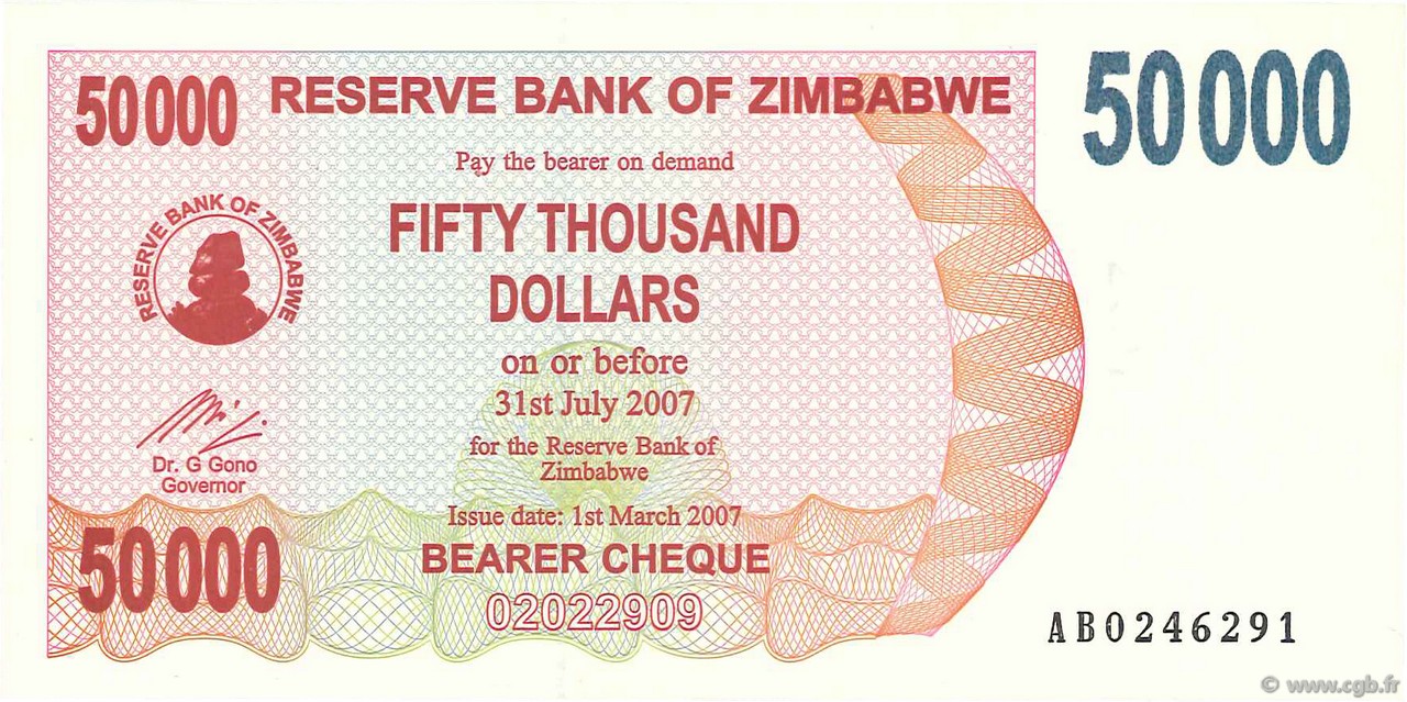 50000 Dollars ZIMBABWE  2007 P.47 UNC