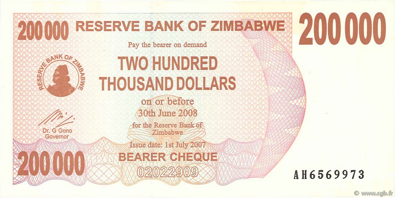 200000 Dollars ZIMBABWE  2007 P.49 FDC