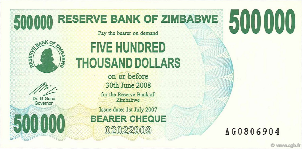 500000 Dollars ZIMBABWE  2007 P.51 UNC