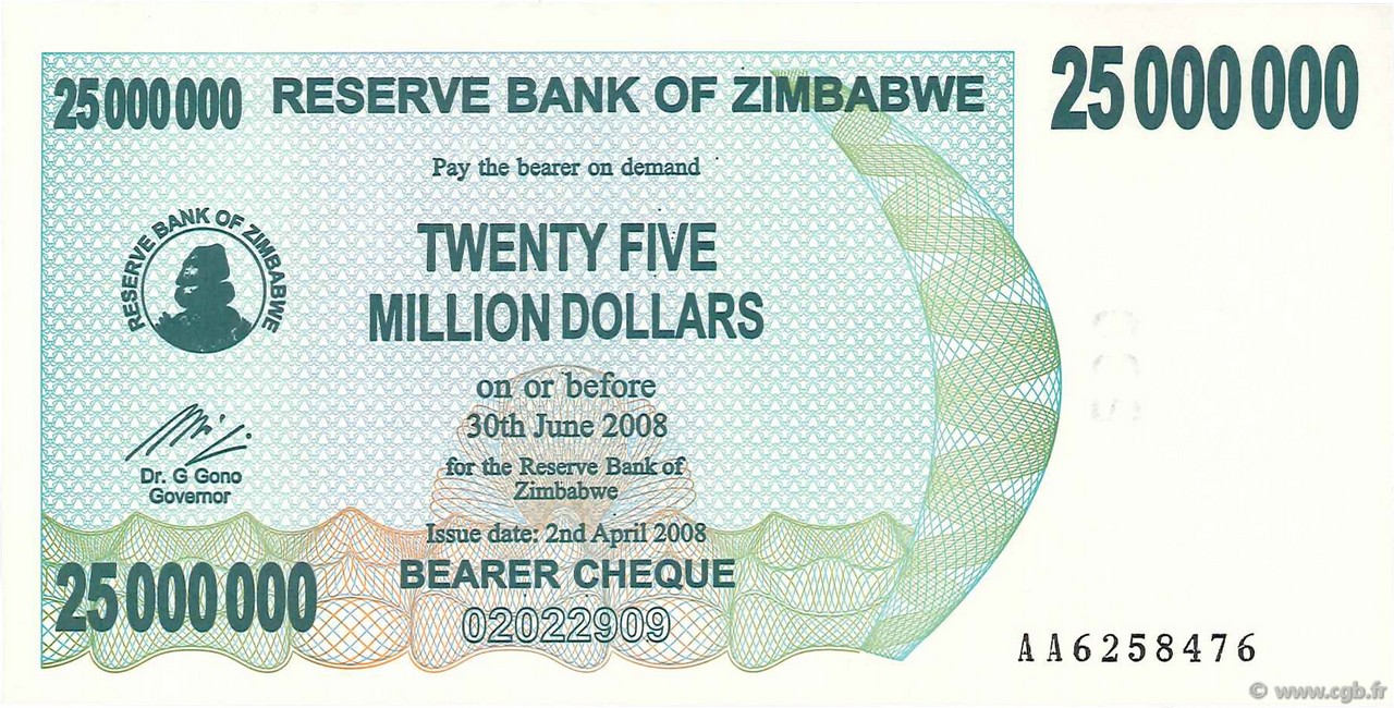 25 Millions Dollars ZIMBABUE  2008 P.56 FDC