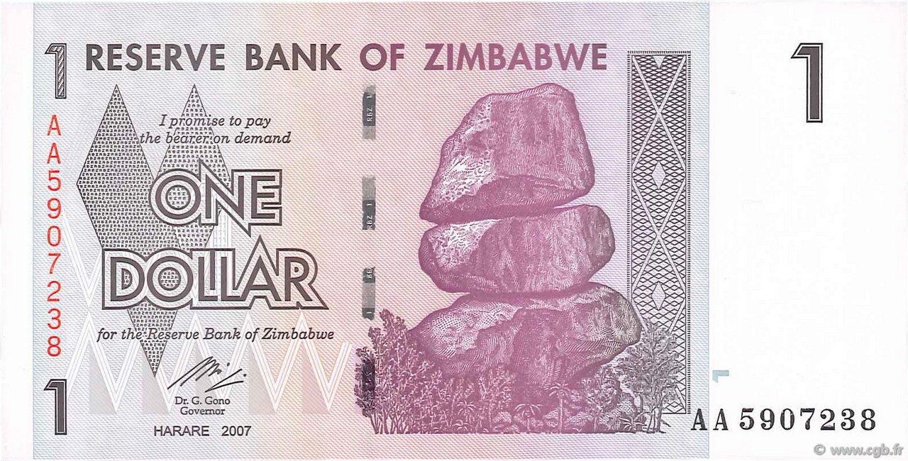 1 Dollar SIMBABWE  2007 P.65 ST