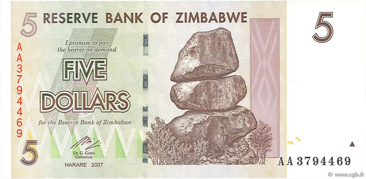 5 Dollars SIMBABWE  2007 P.66 ST