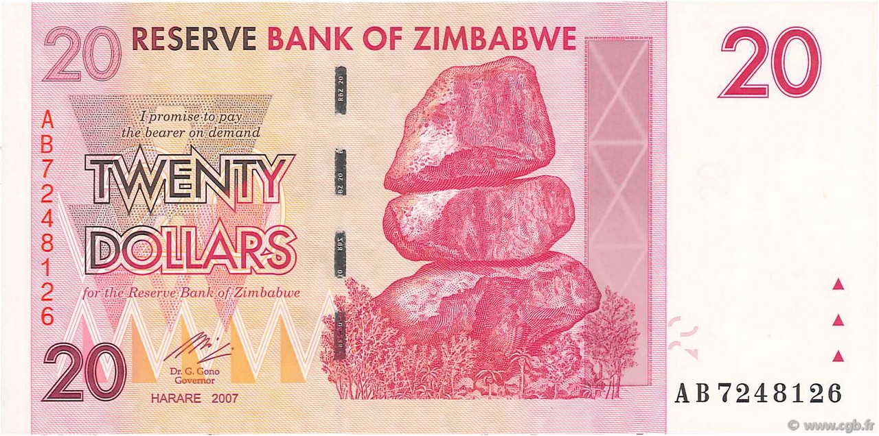 20 Dollars ZIMBABWE  2007 P.68 pr.NEUF
