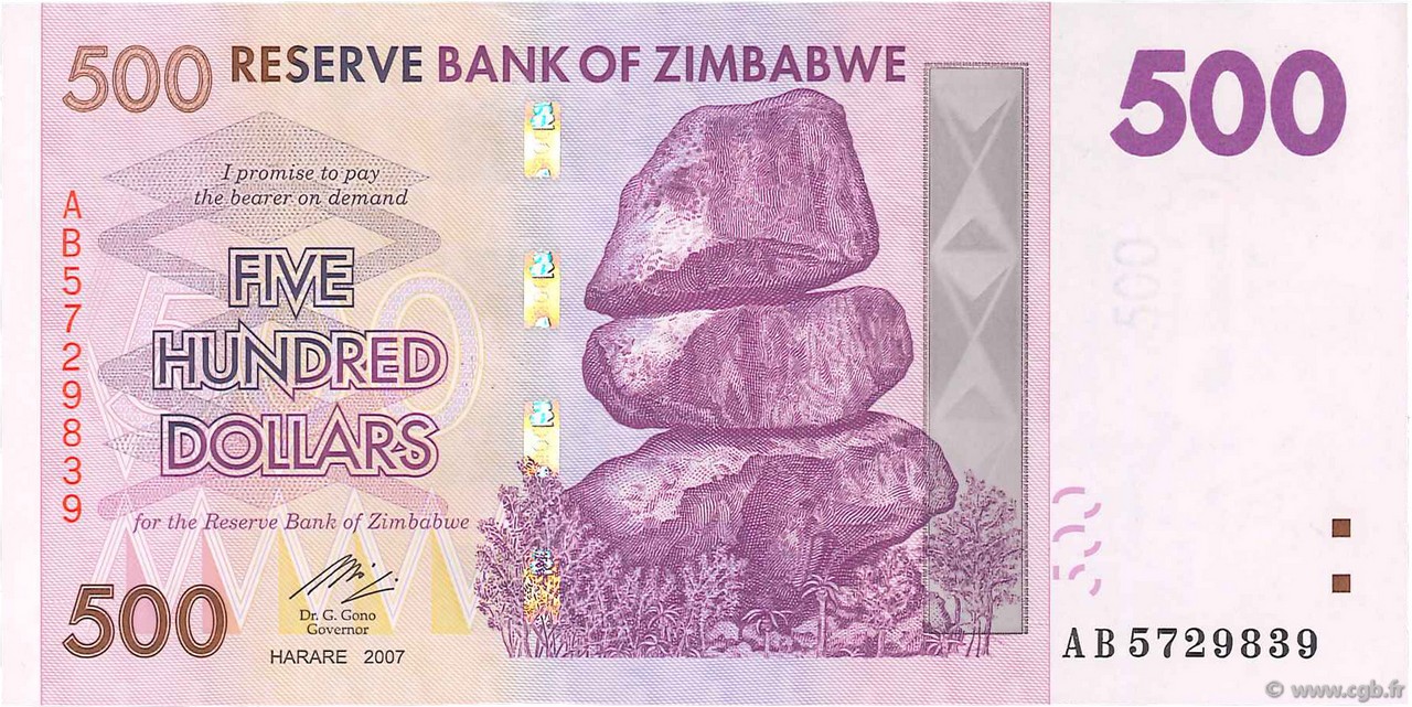 500 Dollars ZIMBABWE  2007 P.70 NEUF