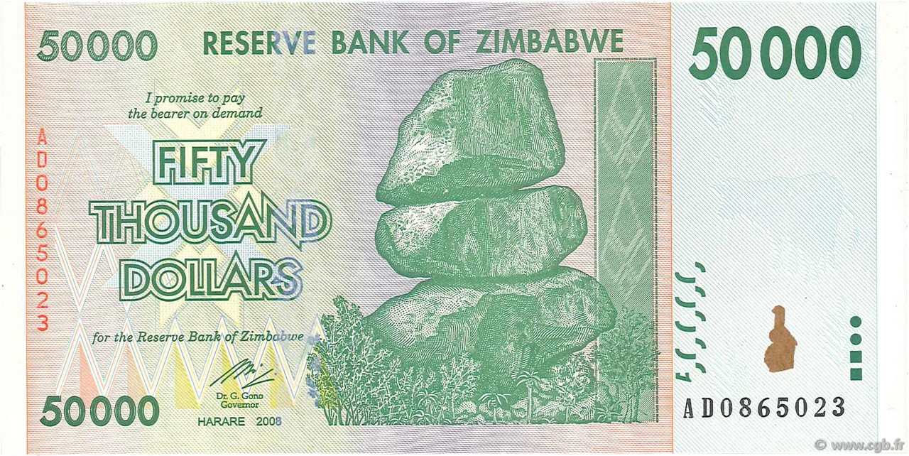 50000 Dollars ZIMBABWE  2008 P.74a UNC