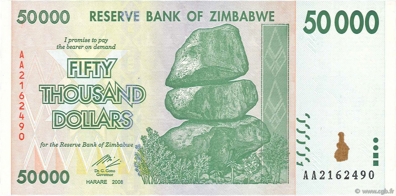 50000 Dollars ZIMBABWE  2008 P.74b UNC