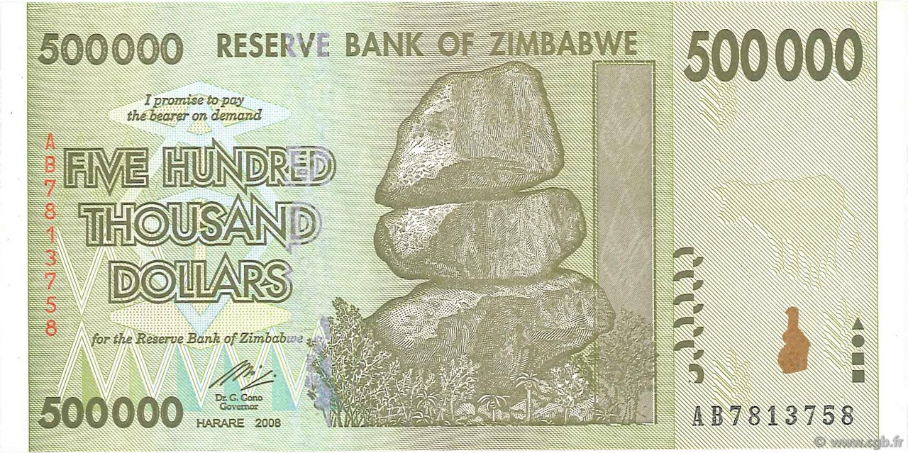 500000 Dollars ZIMBABWE  2008 P.76a q.FDC