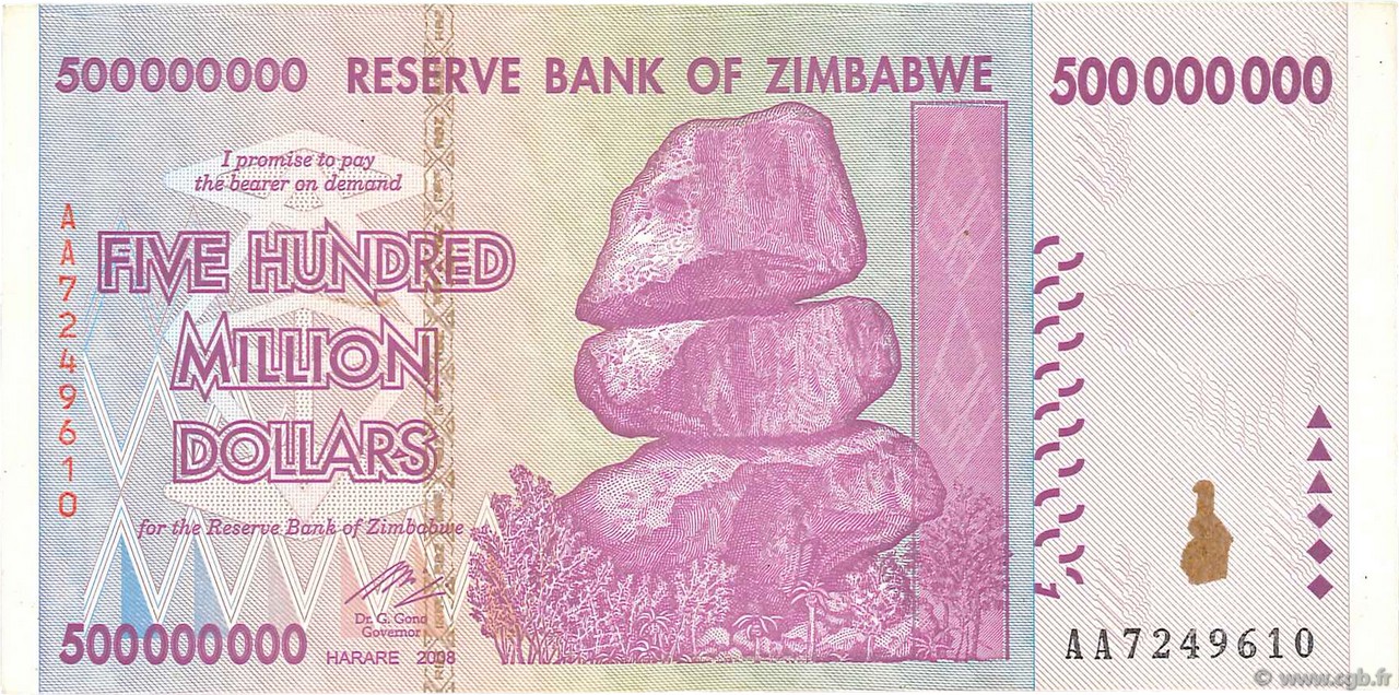 500 Millions Dollars ZIMBABWE  2008 P.82 VF