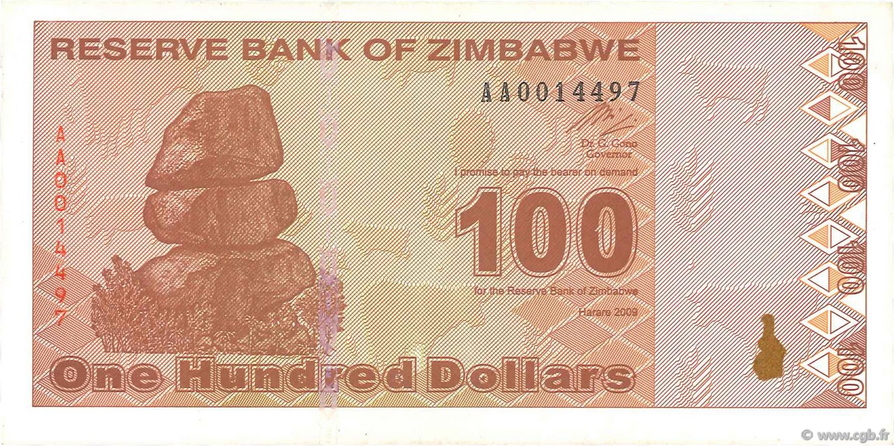 100 Dollars ZIMBABWE  2009 P.97 VF