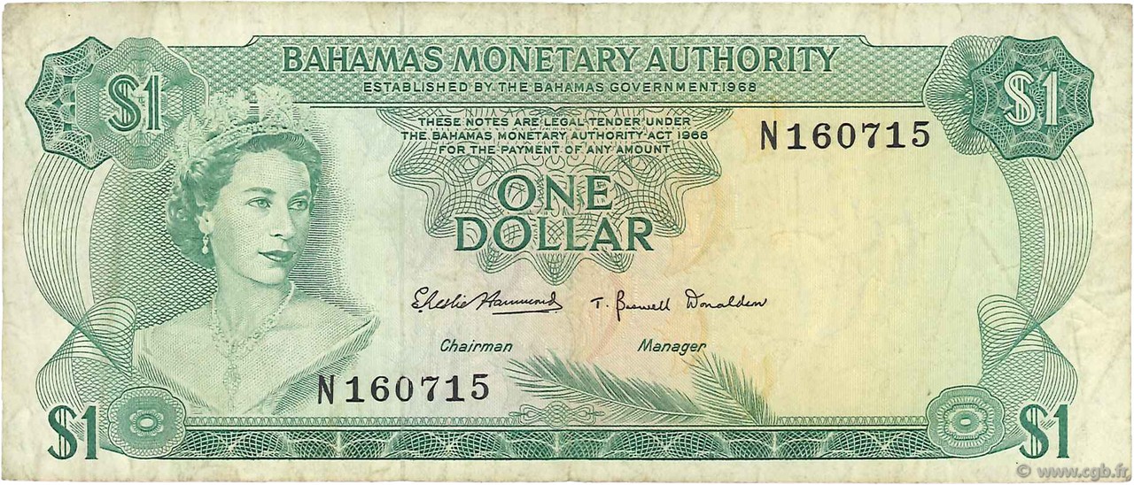 1 Dollar BAHAMAS  1968 P.27a BC