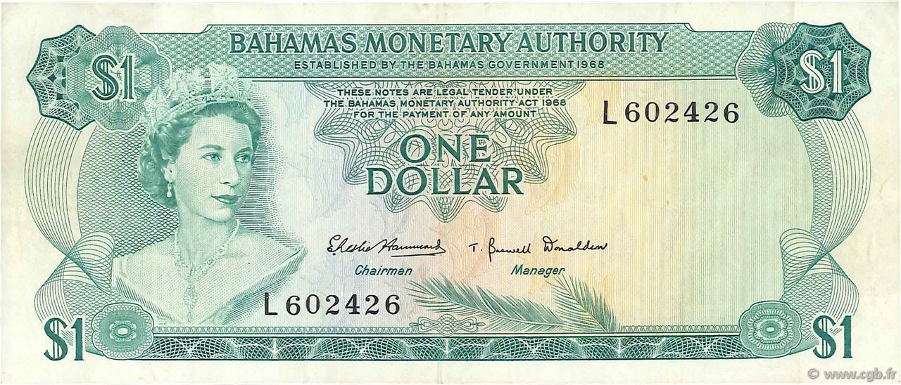 1 Dollar BAHAMAS  1968 P.27a MBC