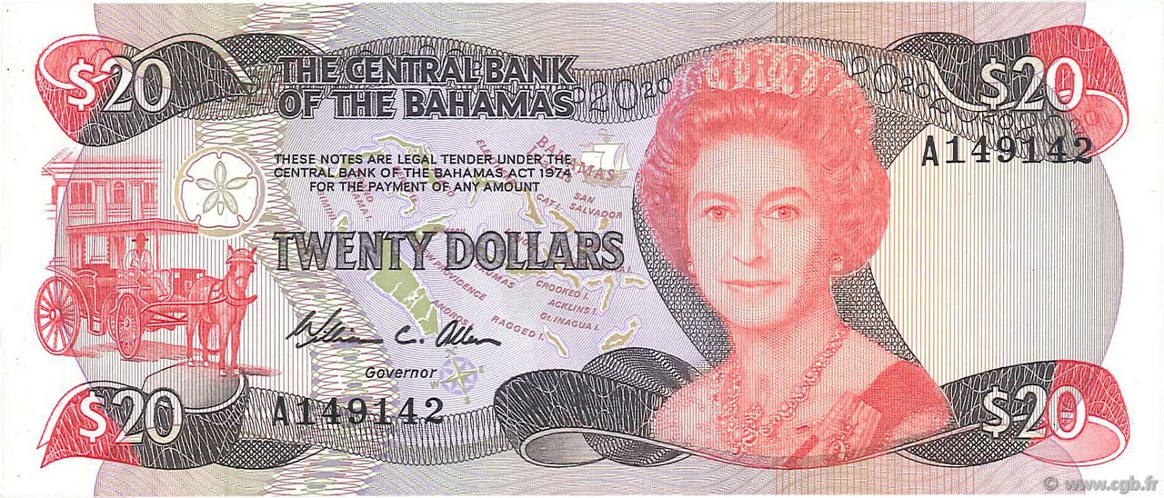 20 Dollars BAHAMAS  1974 P.47a q.SPL
