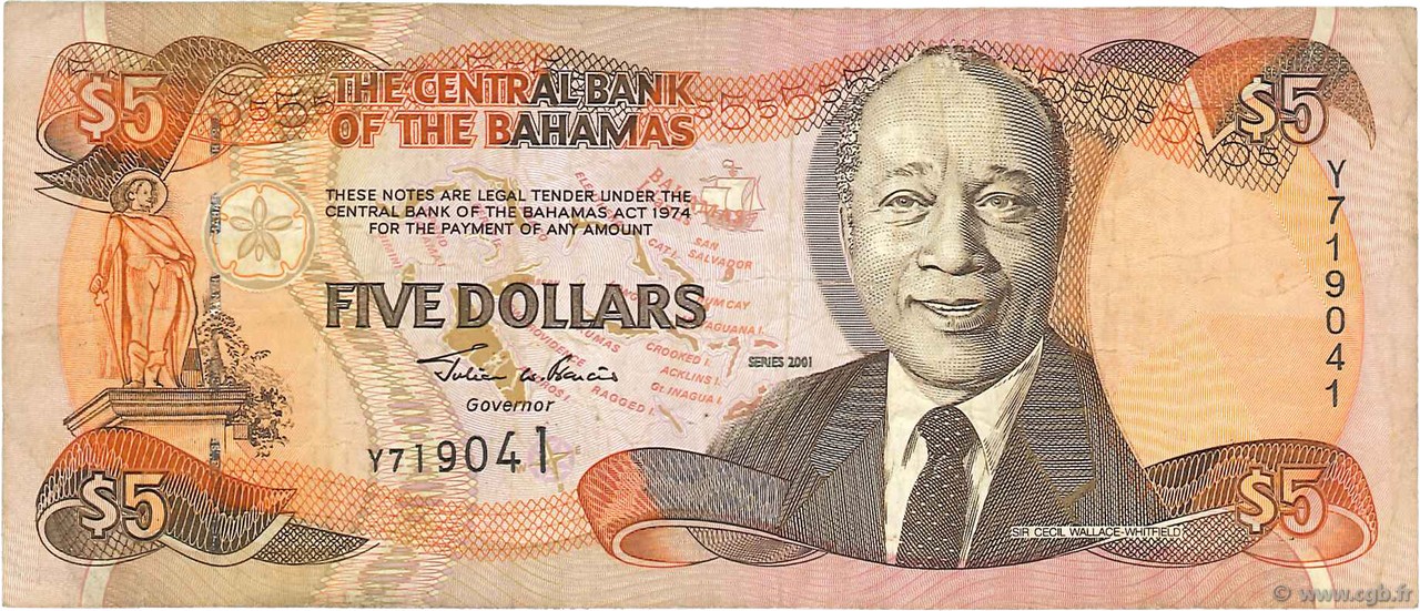 5 Dollars BAHAMAS  2001 P.63b F