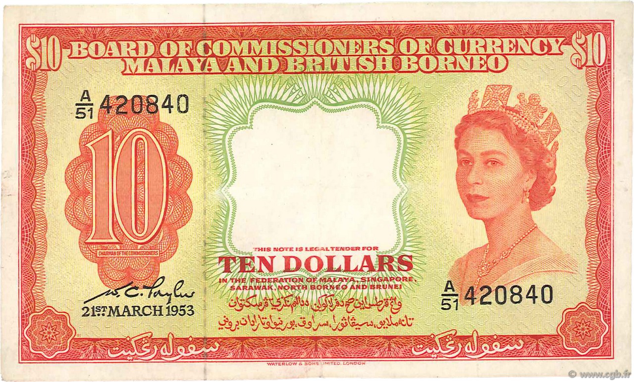 10 Dollars MALAYA und BRITISH BORNEO  1953 P.03a SS