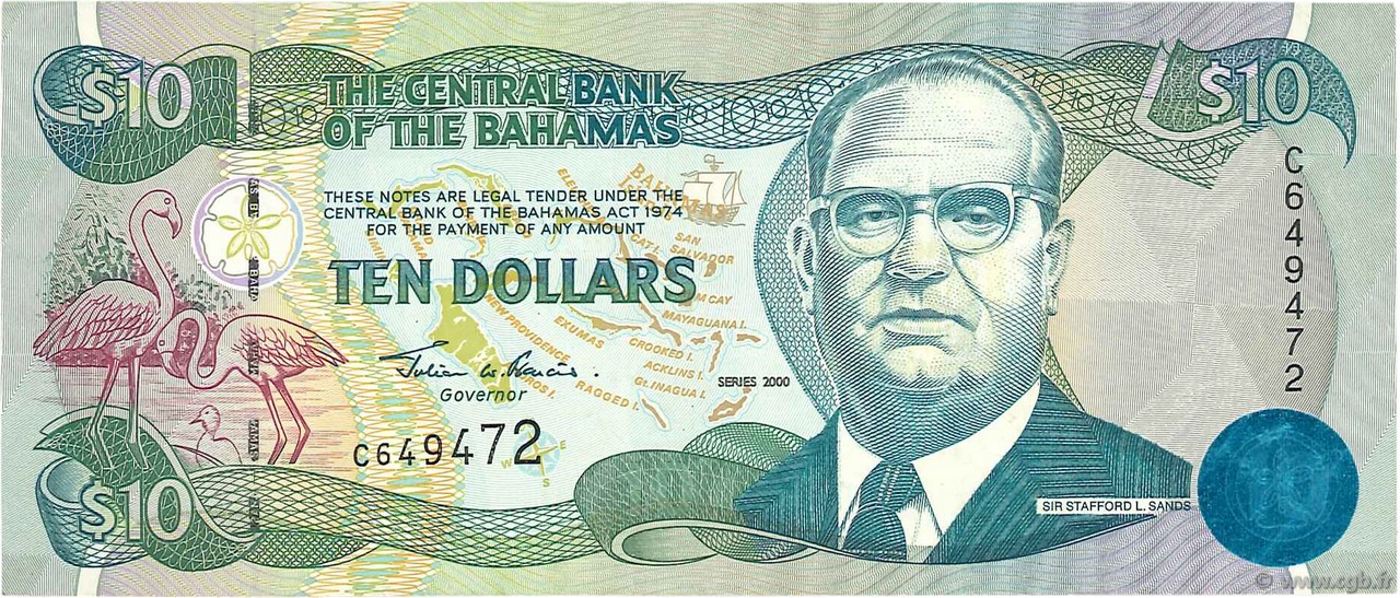 10 Dollars BAHAMAS  2000 P.64 VF