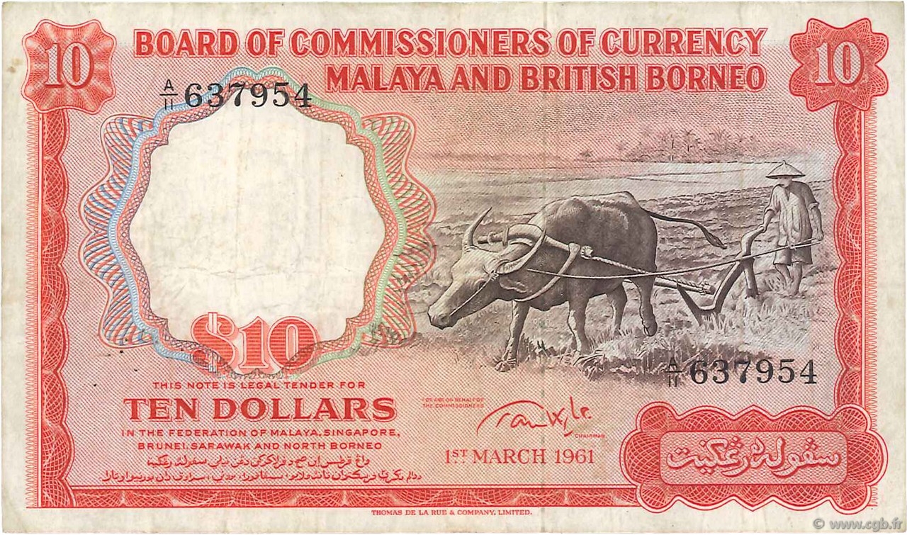 10 Dollars MALAYA and BRITISH BORNEO  1961 P.09b F