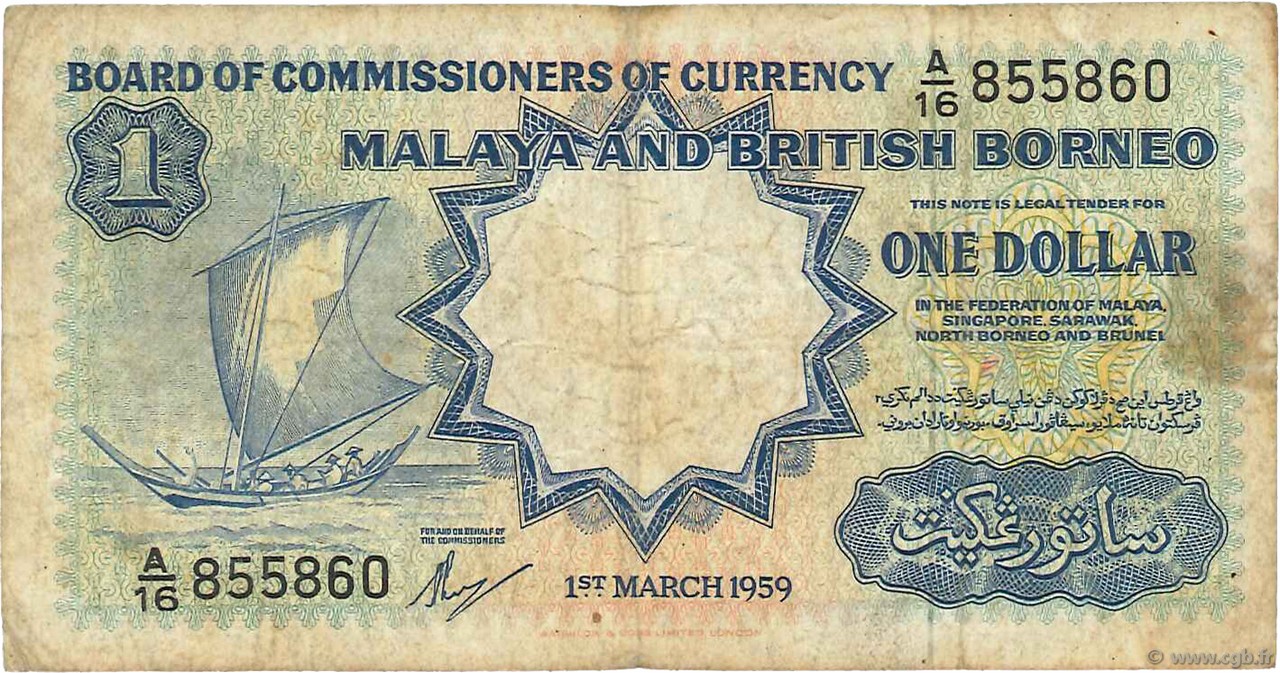 1 Dollar MALAYA y BRITISH BORNEO  1959 P.08a RC