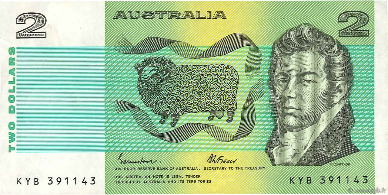 2 Dollars AUSTRALIA  1985 P.43e MBC+