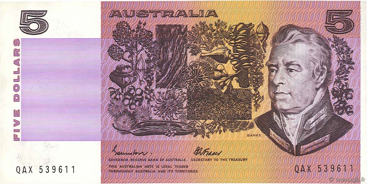 5 Dollars AUSTRALIA  1985 P.44e SPL+