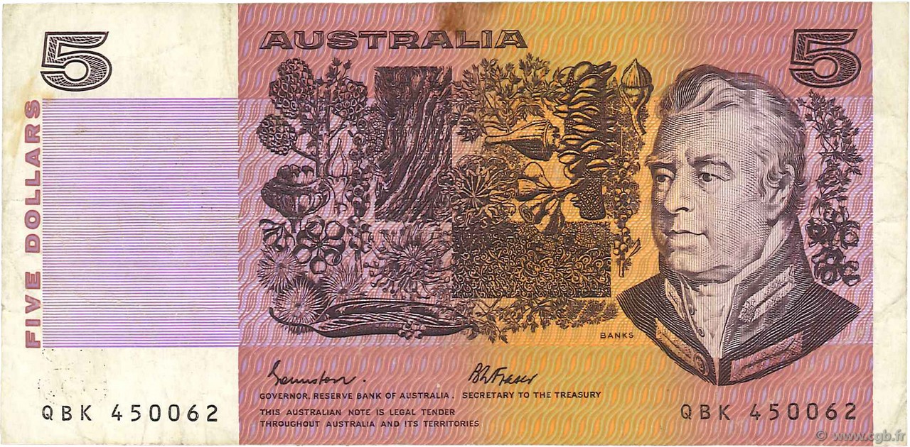 5 Dollars AUSTRALIA  1985 P.44e MB