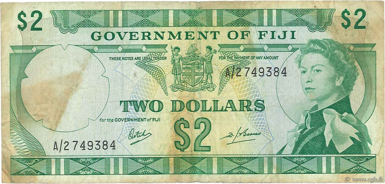 2 Dollars FIDJI  1969 P.060a TB