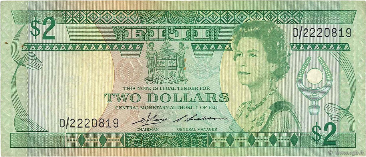 2 Dollars FIJI  1983 P.082a F+