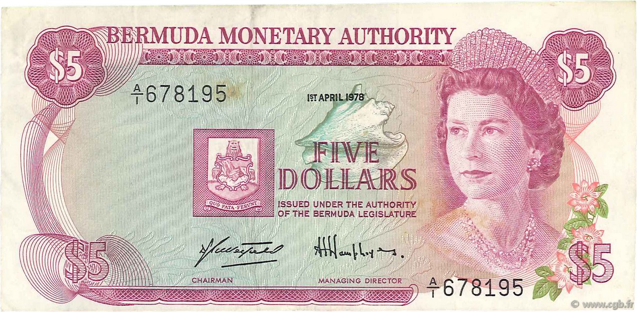 5 Dollars BERMUDA  1978 P.29a VF