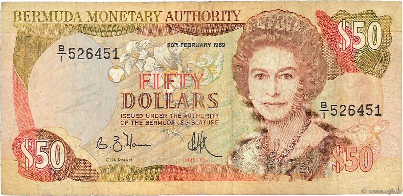 50 Dollars BERMUDA  1989 P.38 F
