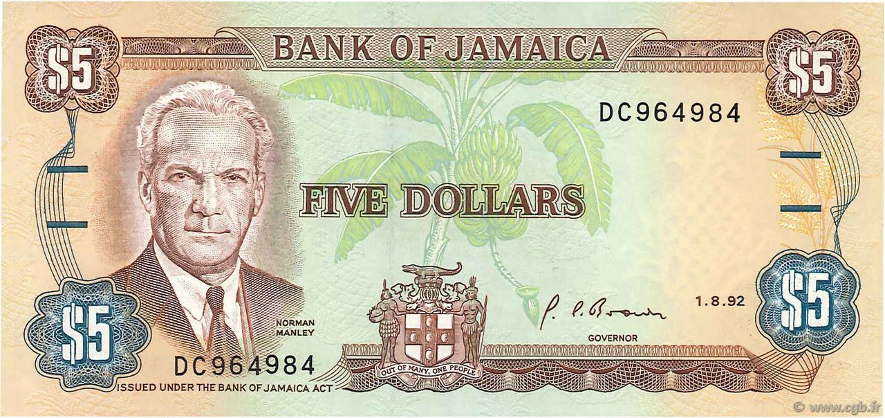 5 Dollars JAMAIKA  1992 P.70d fST+