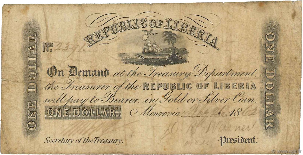 1 Dollar LIBERIA  1862 P.07b G